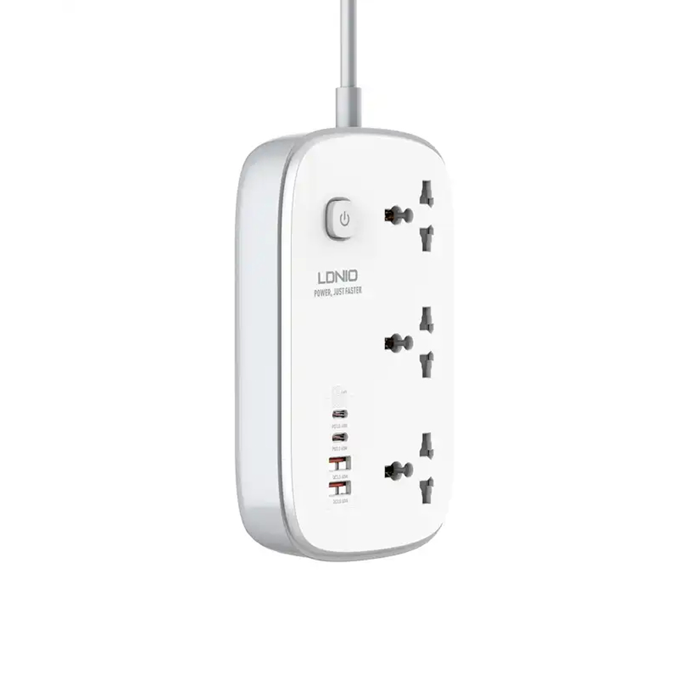 Ldnio SC3416 Power Strip 65W 3 Sockets With 4 Port Charger