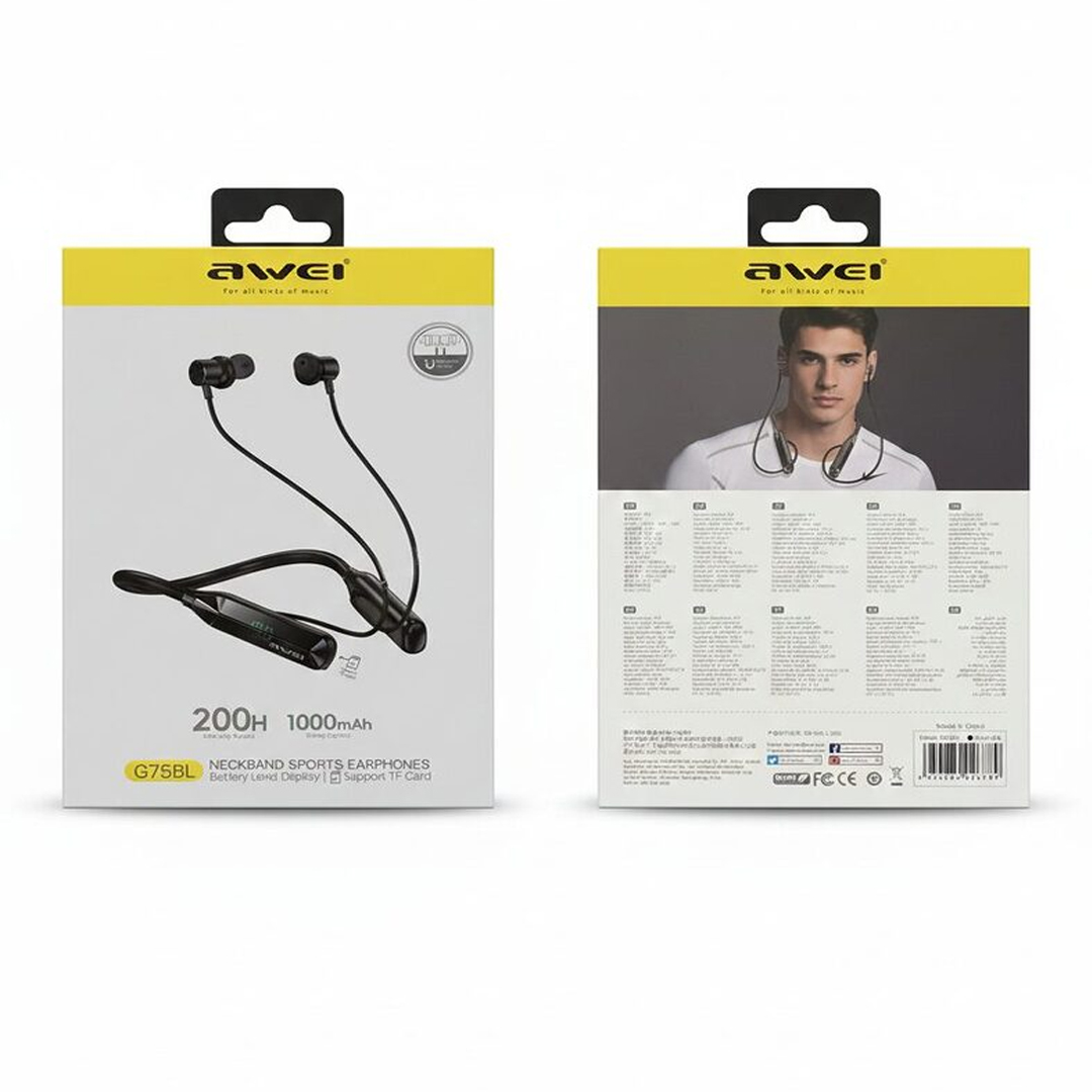 Awei G75BL 200Hour With Display Neckband Sports Earphones
